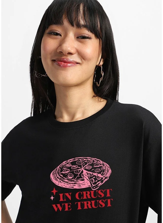 جونبيري تيشيرت قطن جوني بيري مطبوع للنساء أسود